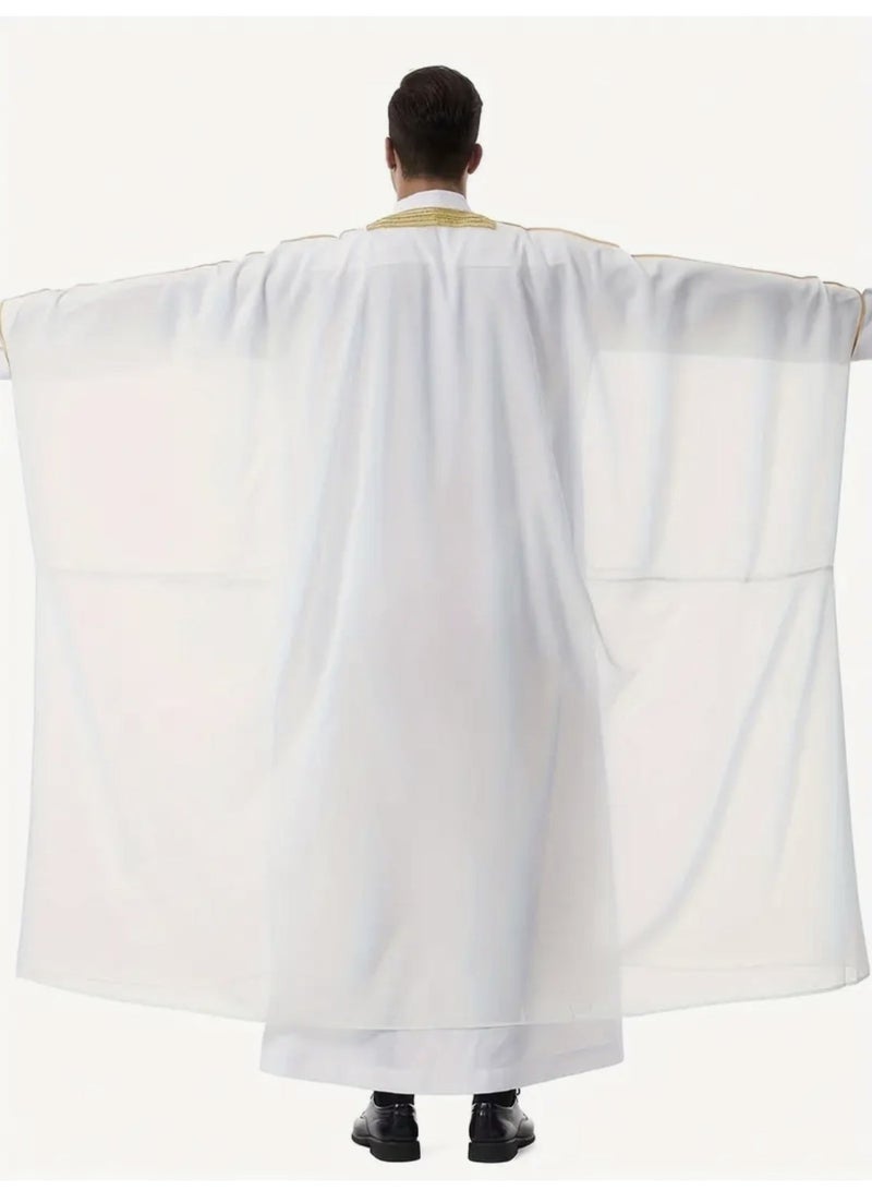 الهديل قفطان عربية للرجال - جلبة بيضاء تقليدية، خفيفة وأنيقة، مناسبة لرمضان وعيد الفطر والملابس الإسلامية للصلاة - Image 4